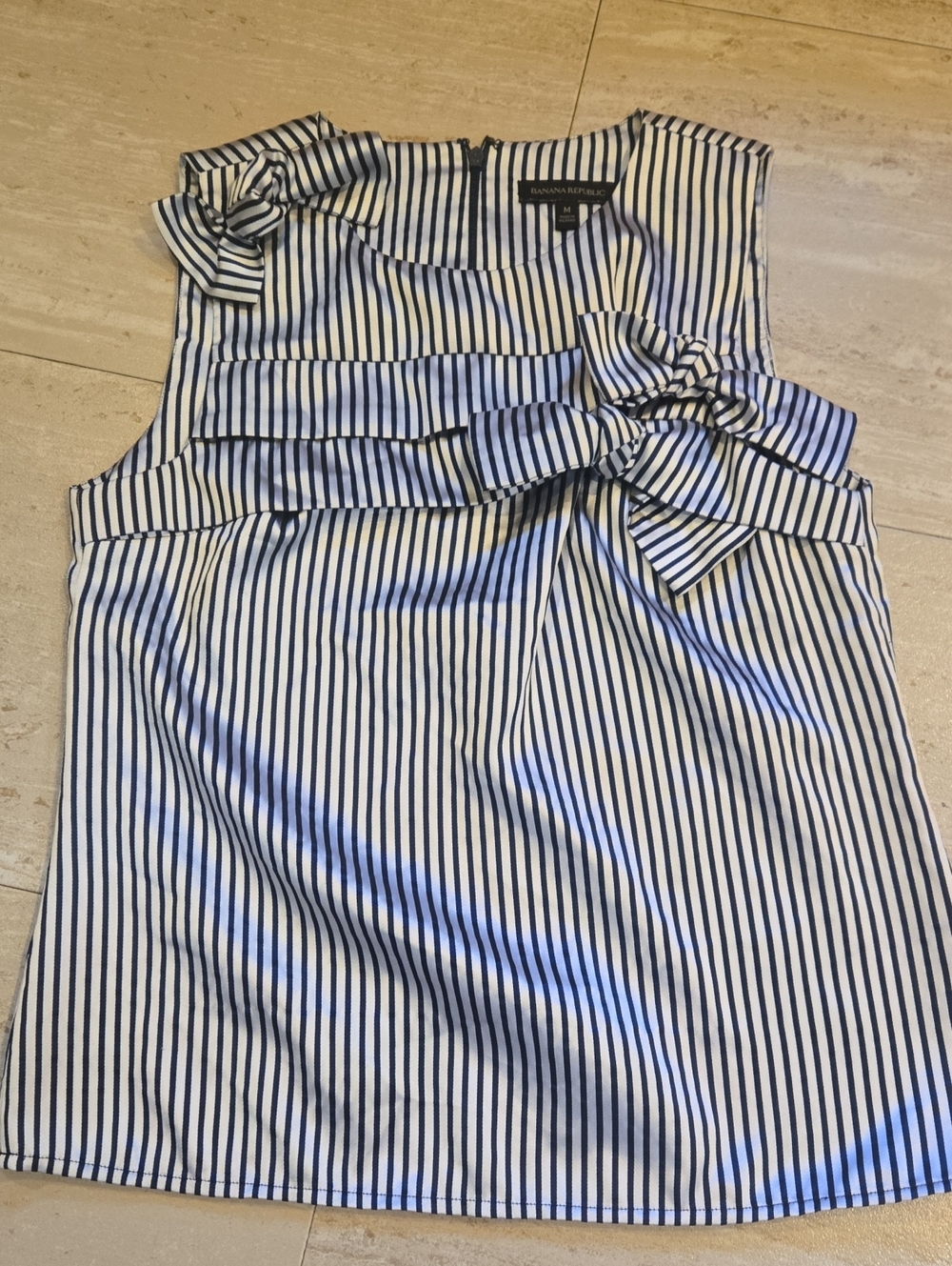 Banana Republic Navy Striped Bow Accent Sleeveless Blouse